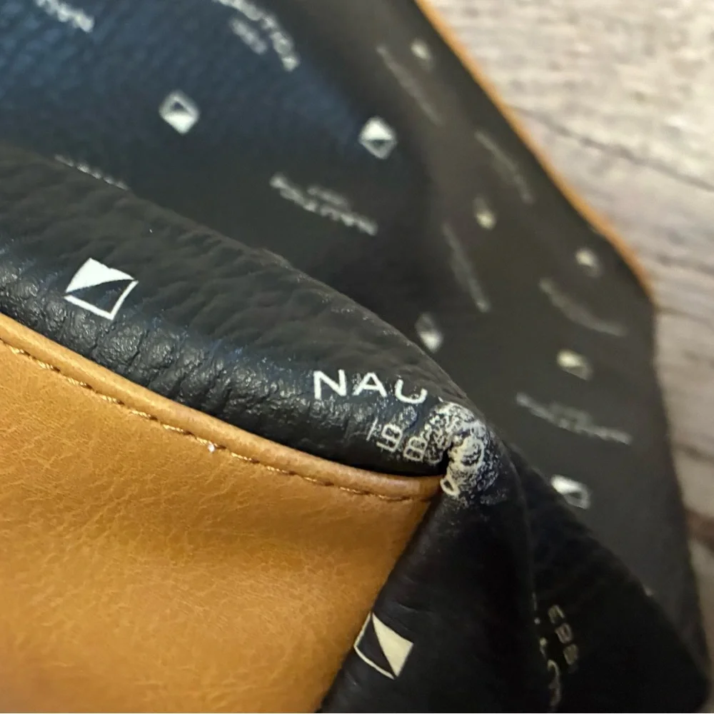 5/$20 Nautica 1983 Logo Zippered Boat‎ Tote Bag Black Camel Cream Patchwork ASIS